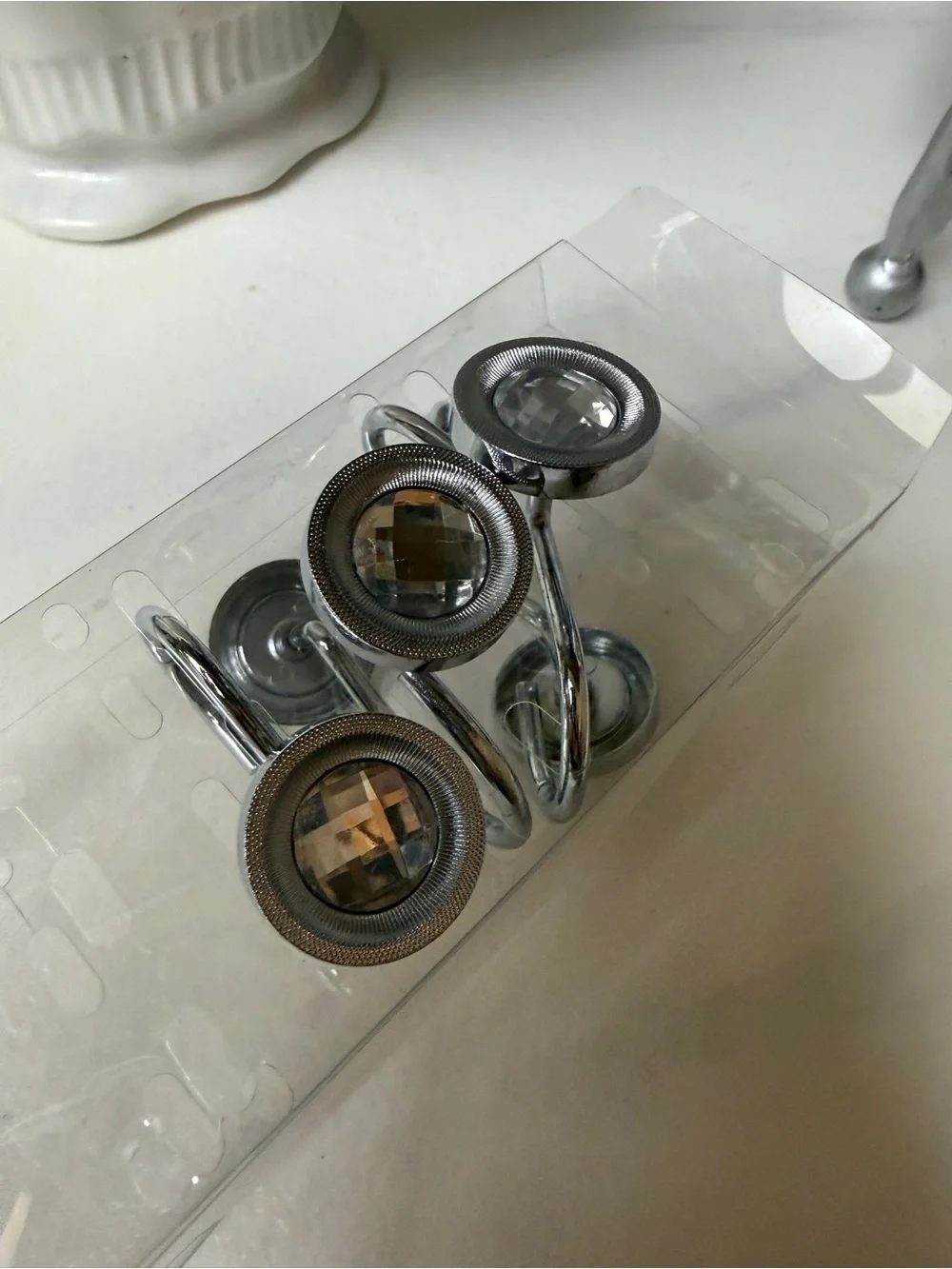 Brand new Silver Crystal Shower Curtain Hooks - Set of 4